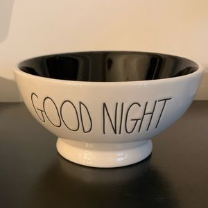 Rae Dunn GOOD NIGHT cereal bowl black interior